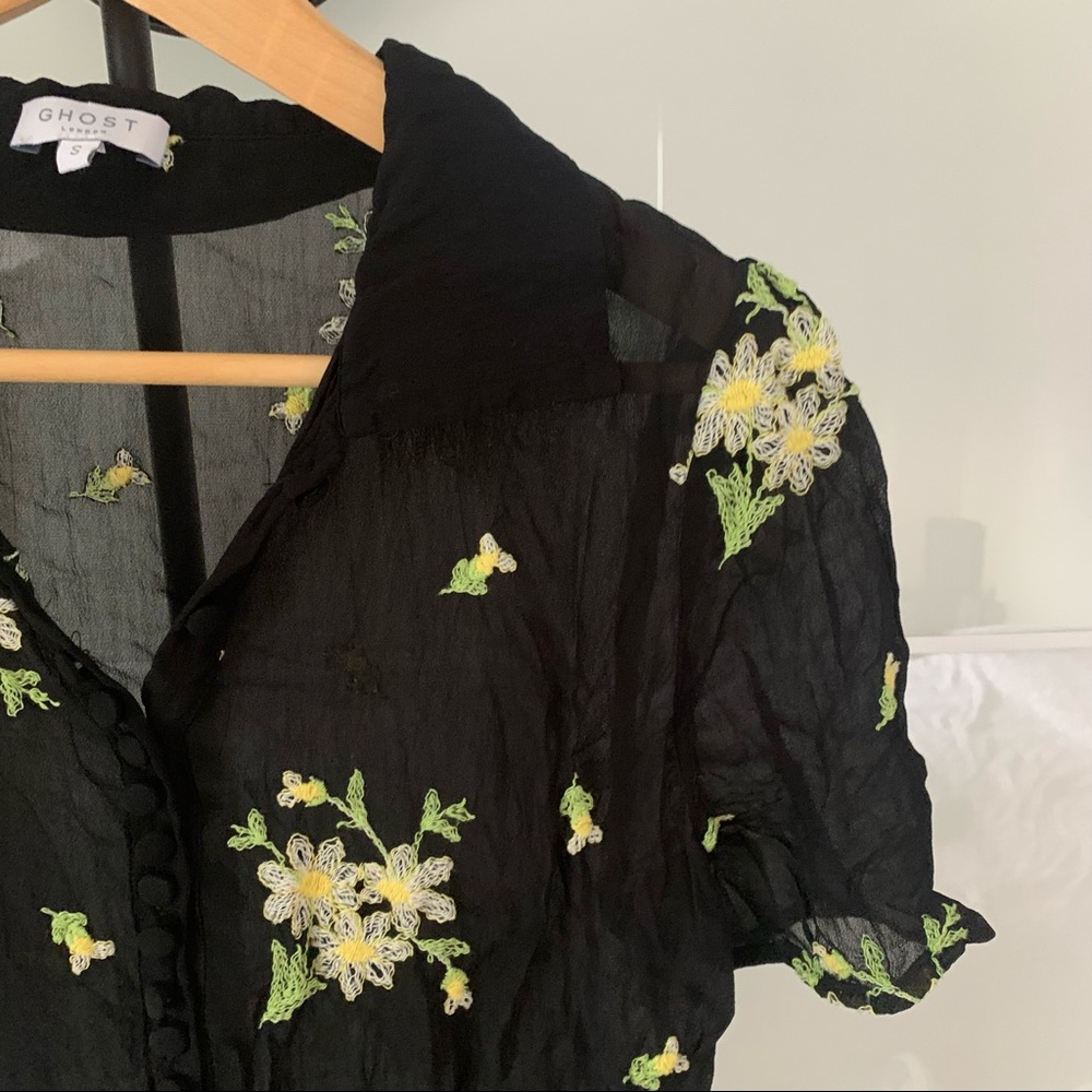 semi sheer floral embroidered blouse